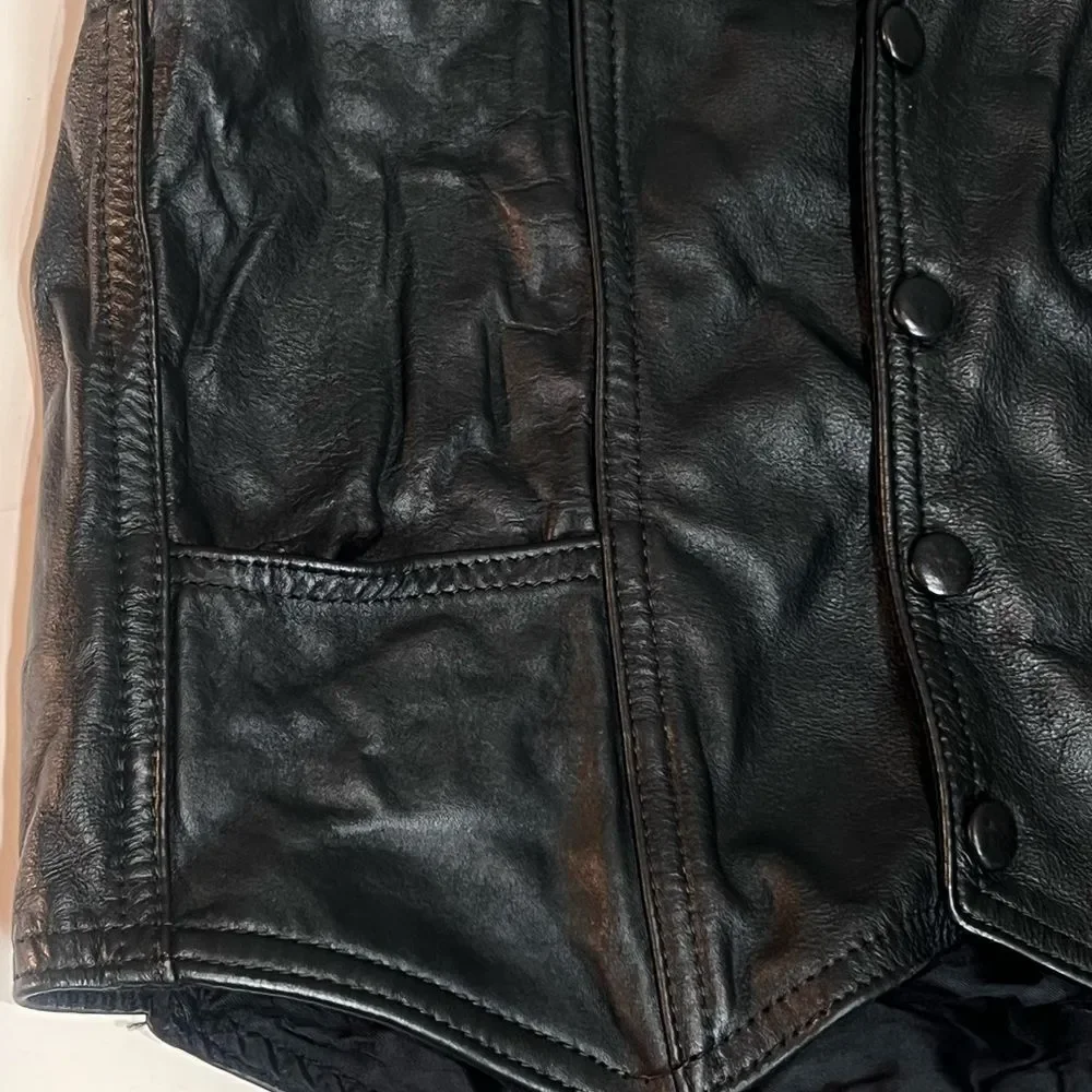 All American Rider Black Faux Leather Biker Button Motorcycle Pockets Vest Sz M